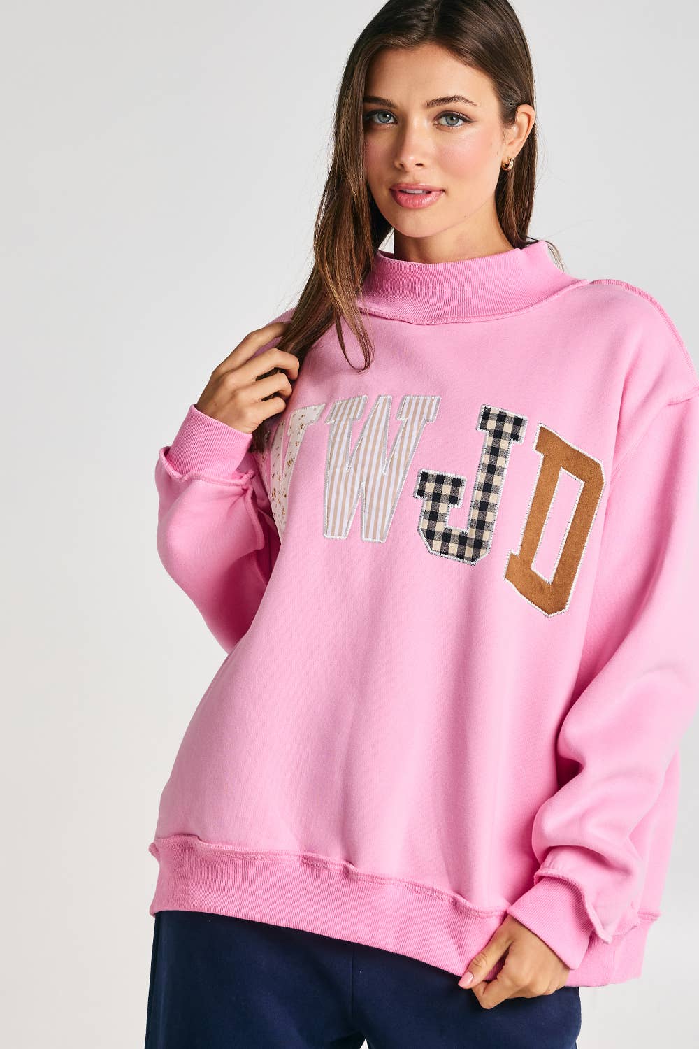 IT2594E-WWJD1 | WWJD Embroidered Mock-neck Sweatshirt