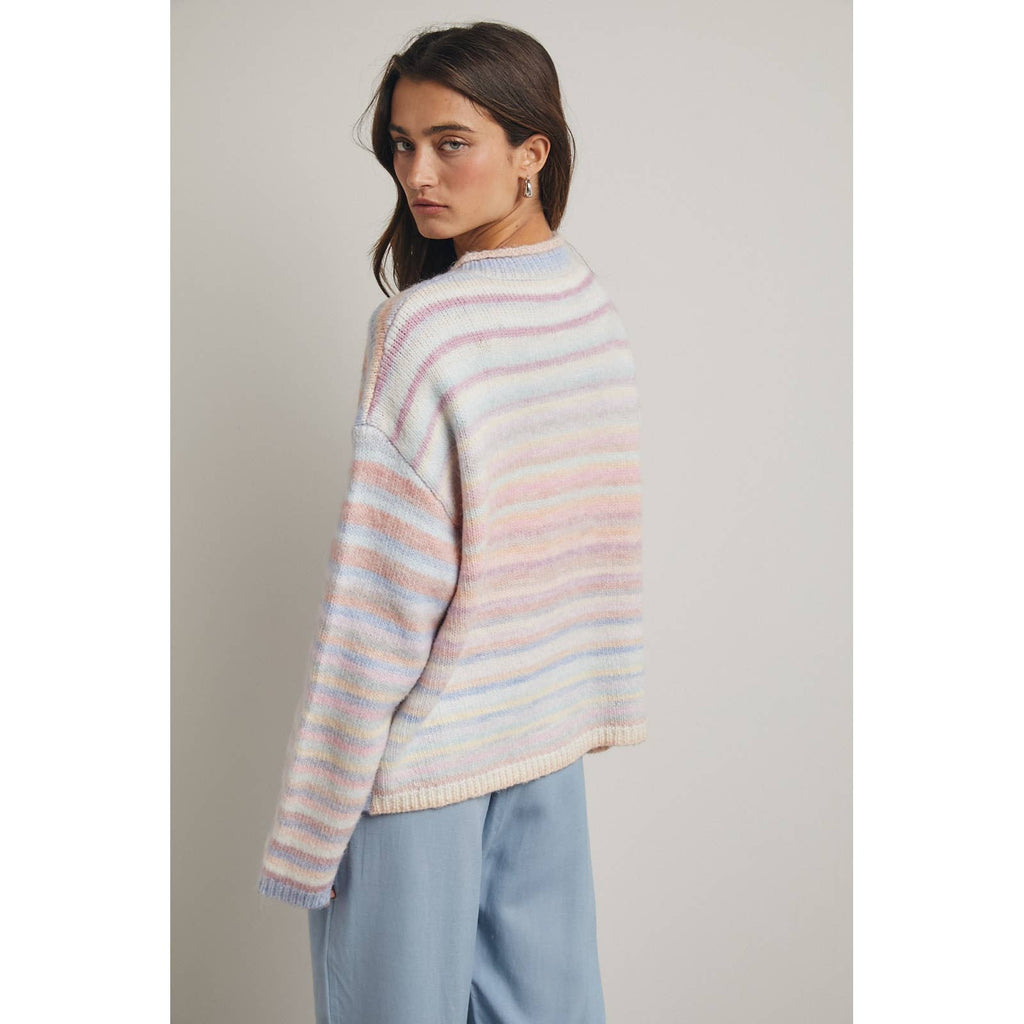 RAINBOW BUTTON-UP KNIT SWEATER CARDIGAN / WL25-12197