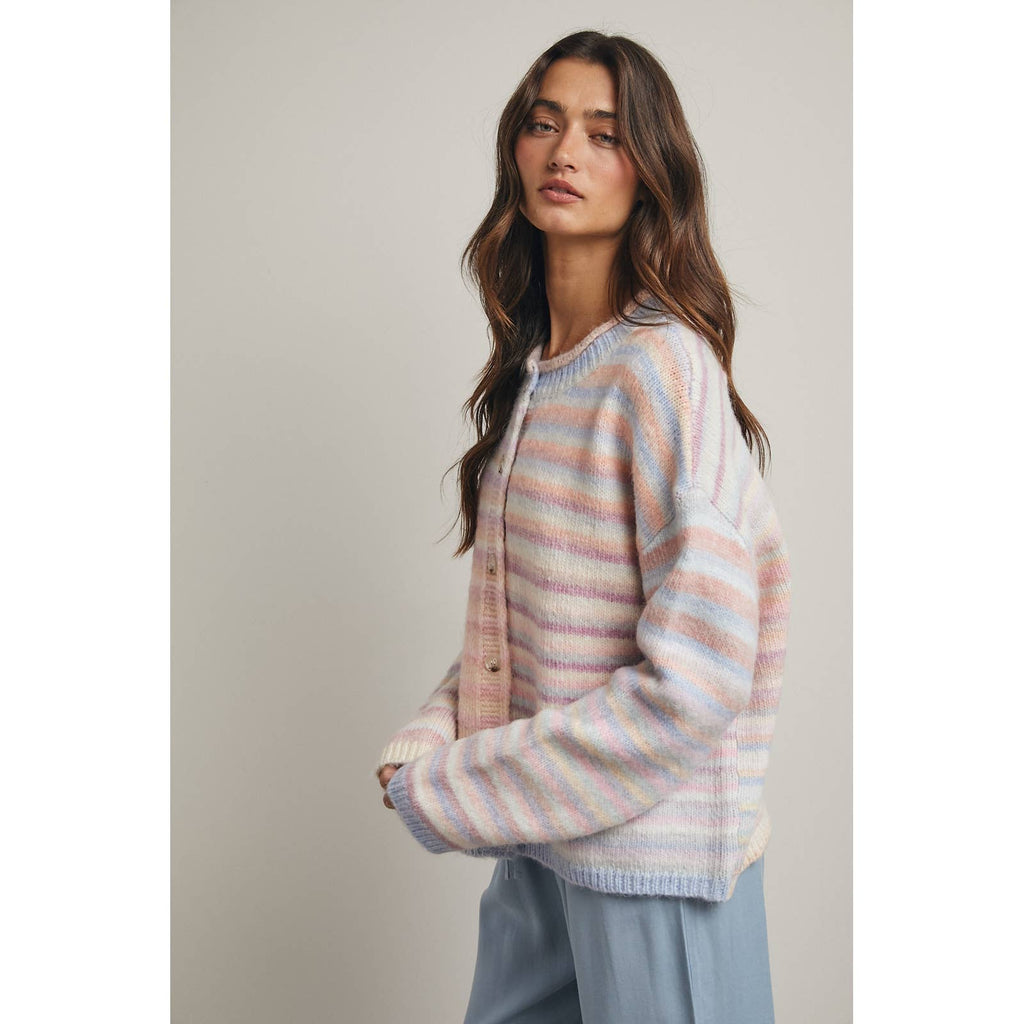 RAINBOW BUTTON-UP KNIT SWEATER CARDIGAN / WL25-12197