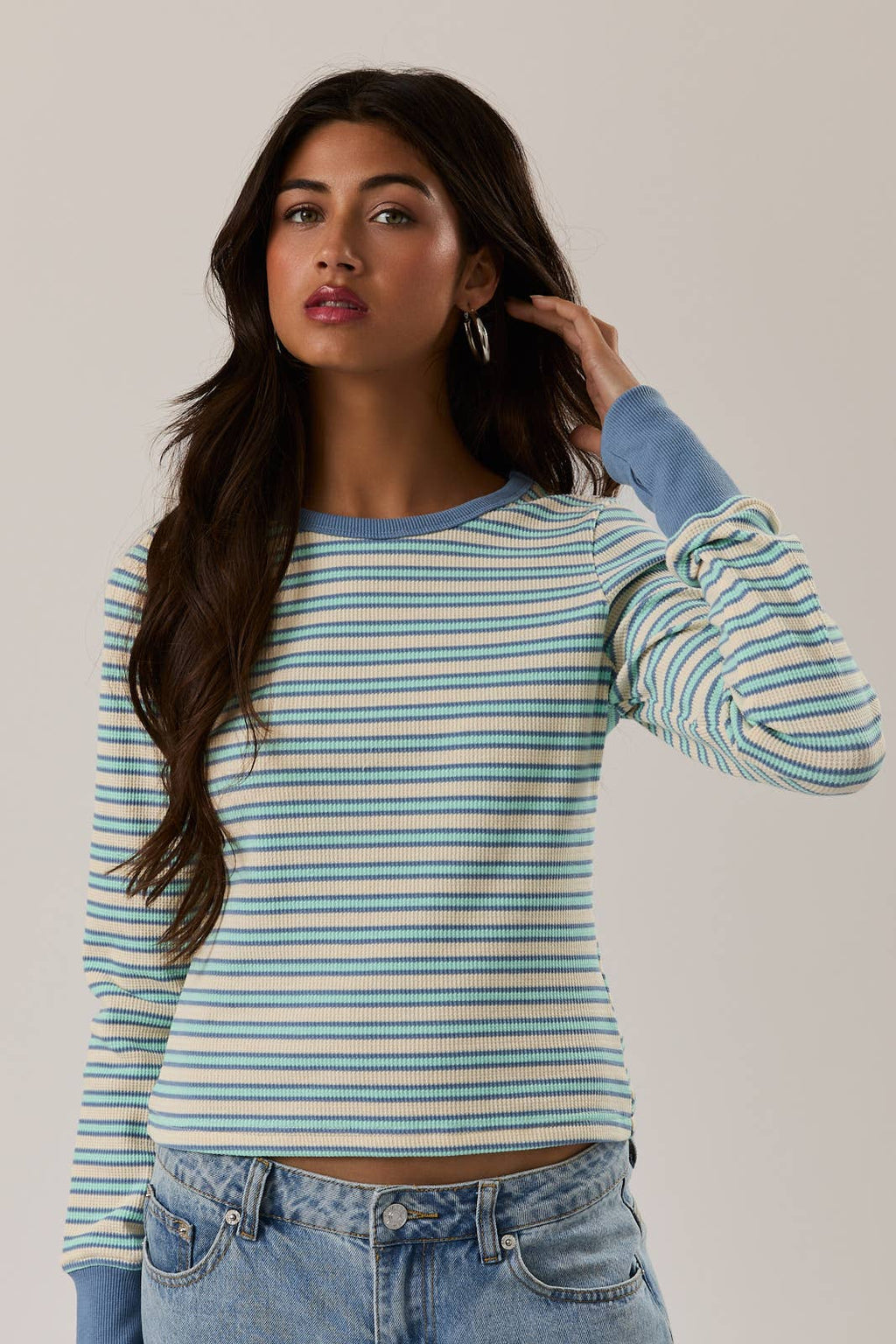 THERMAL LONG SLEEVE WITH THUMB HOLE KNIT TOP