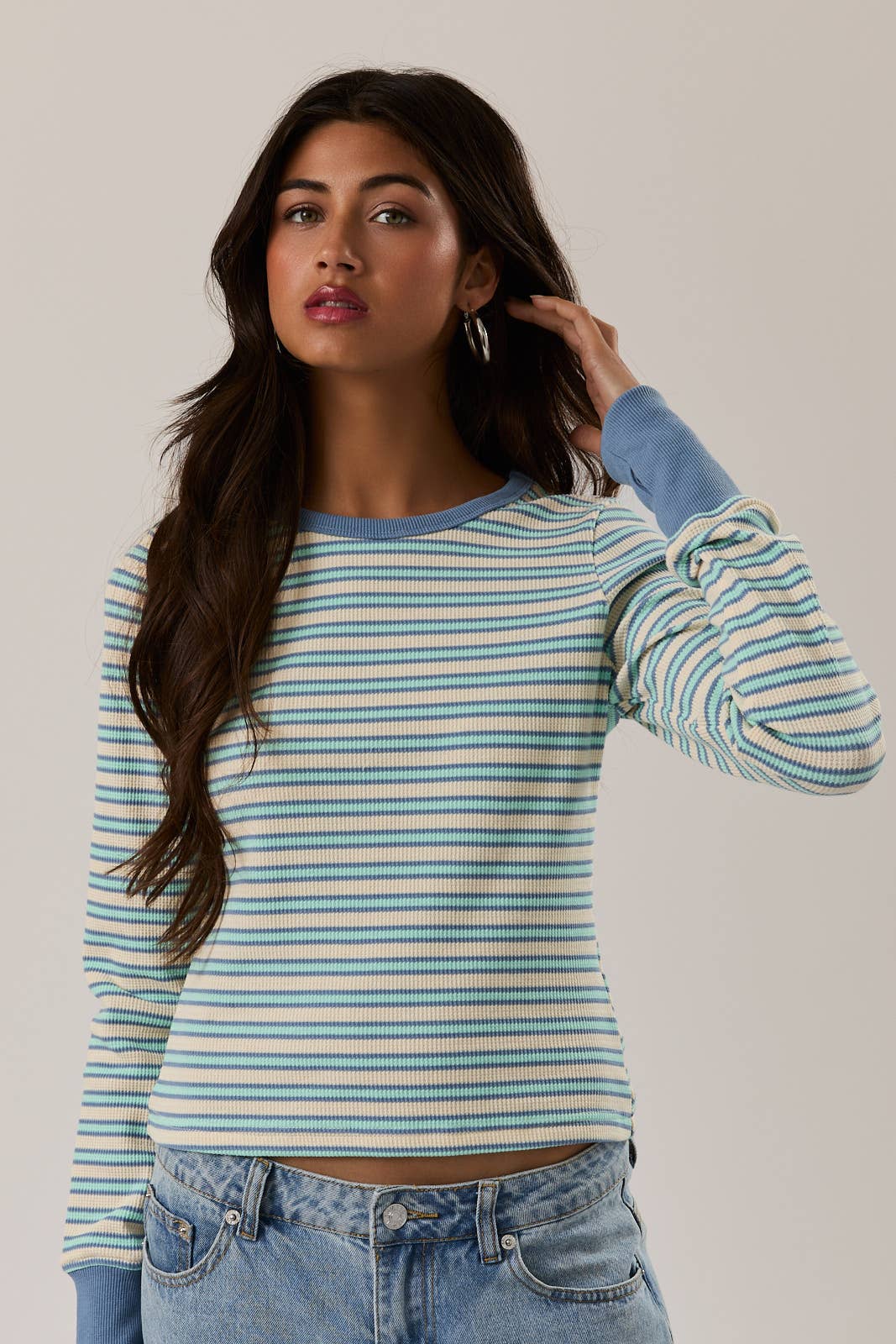 THERMAL LONG SLEEVE WITH THUMB HOLE KNIT TOP