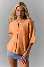 SHORT SLEEVE CREW NECK SWEATER LIGHTWEIGHT CARDIGAN