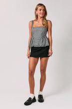 SQUARE NECK SLEEVELESS PEPLUM TOP
