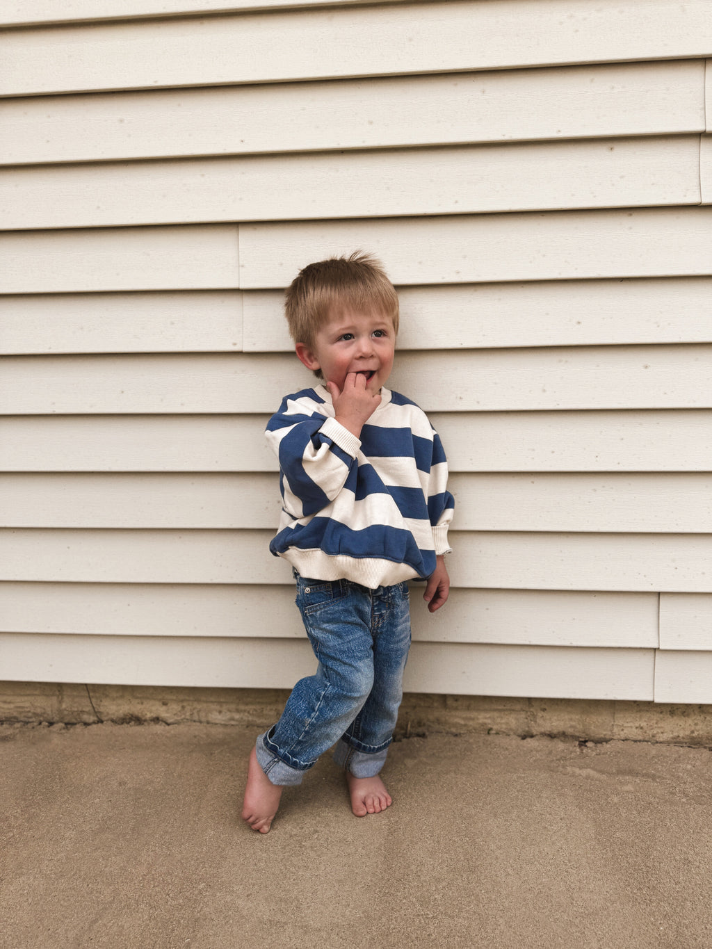 Oversized Brushed Cotton Stripe Sweatshirt
