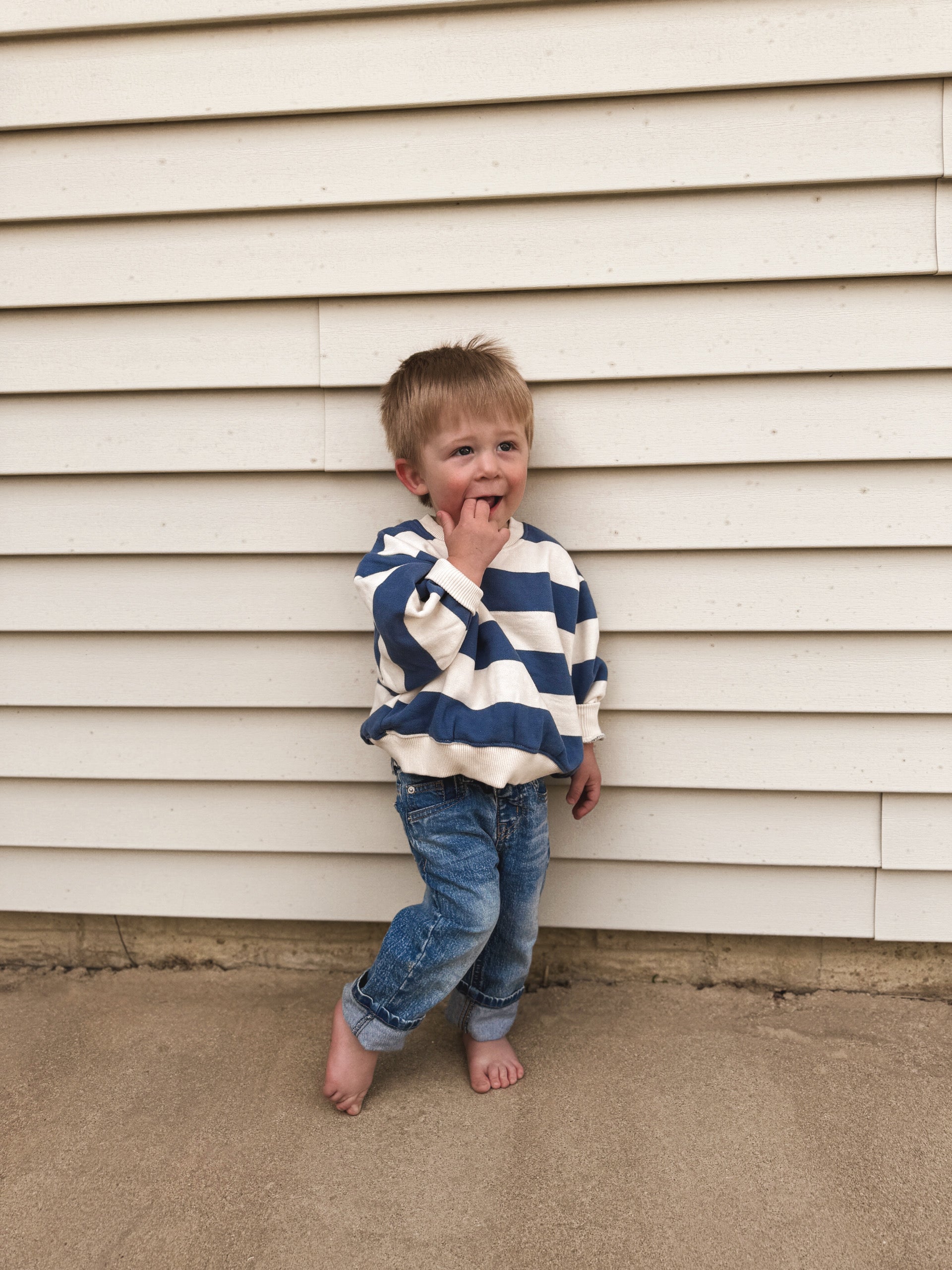 Oversized Brushed Cotton Stripe Sweatshirt