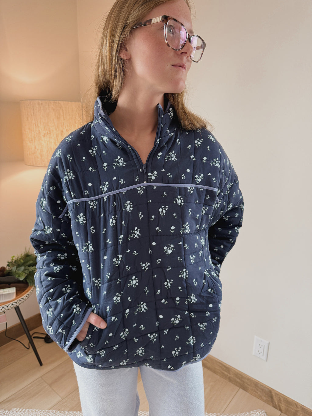 Navy Floral Pullover