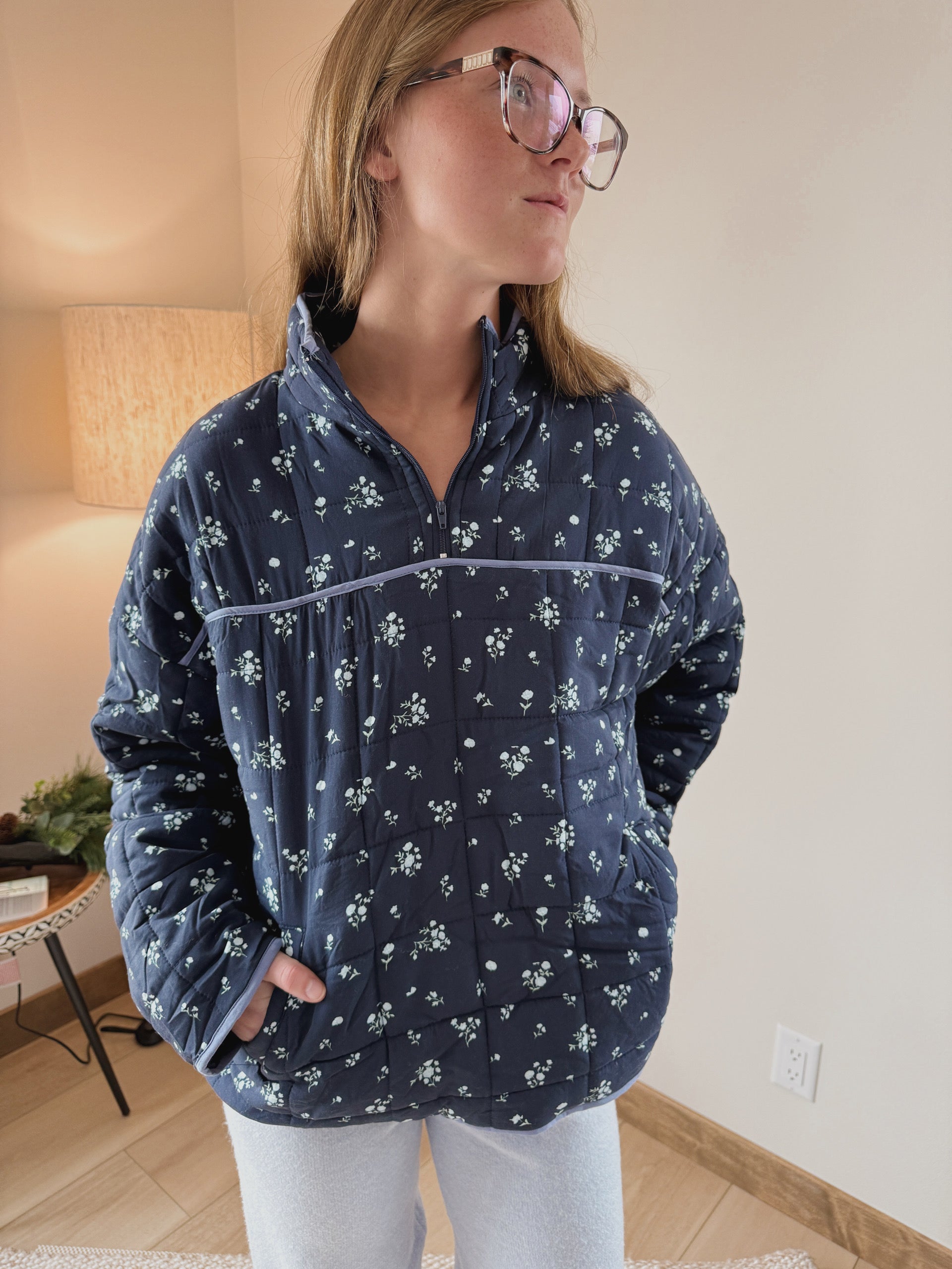 Navy Floral Pullover