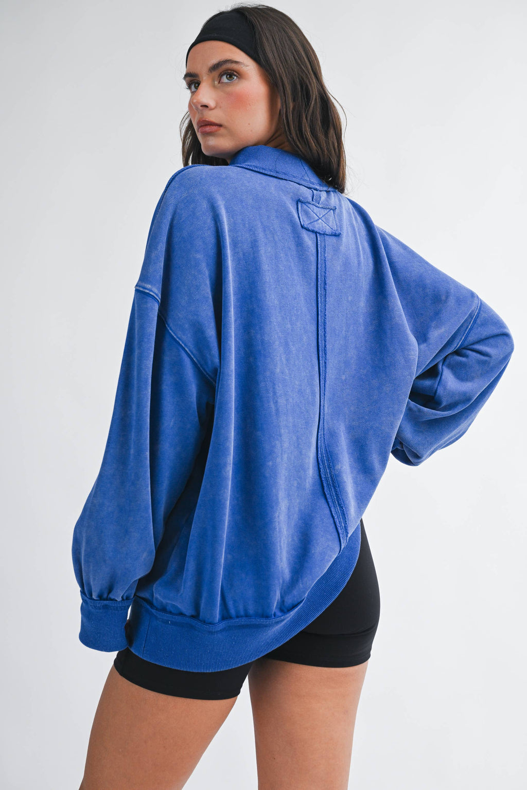 9164HK Oversized Mock Neck Washed Sweatshirt