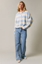 HIGH NECK STRIPE CARDIGAN