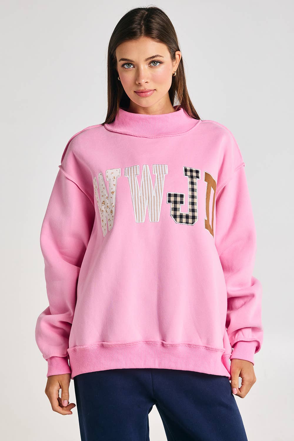 IT2594E-WWJD1 | WWJD Embroidered Mock-neck Sweatshirt