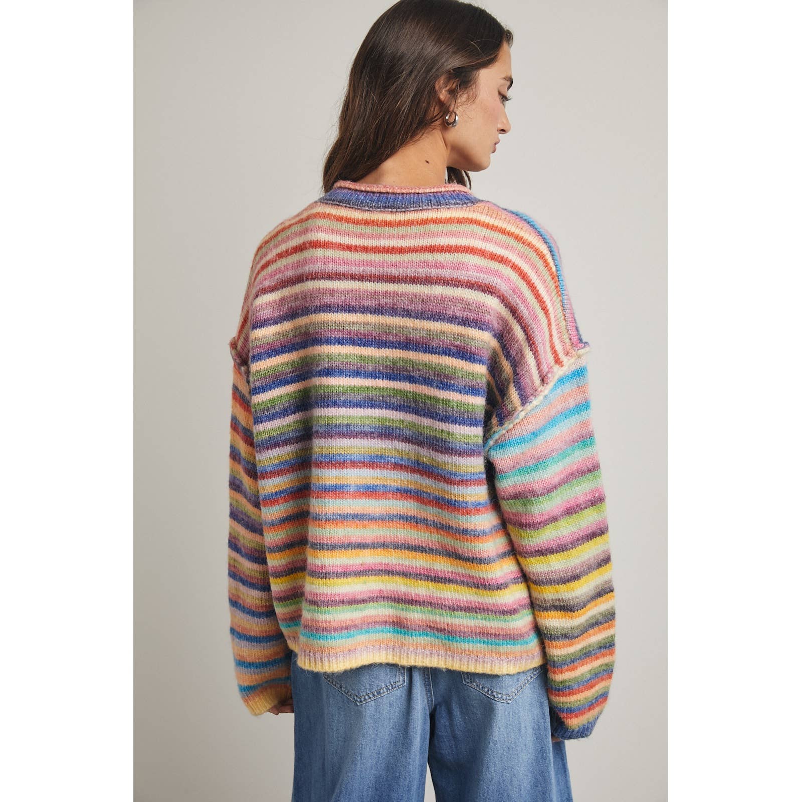 RAINBOW BUTTON-UP KNIT SWEATER CARDIGAN / WL25-12197