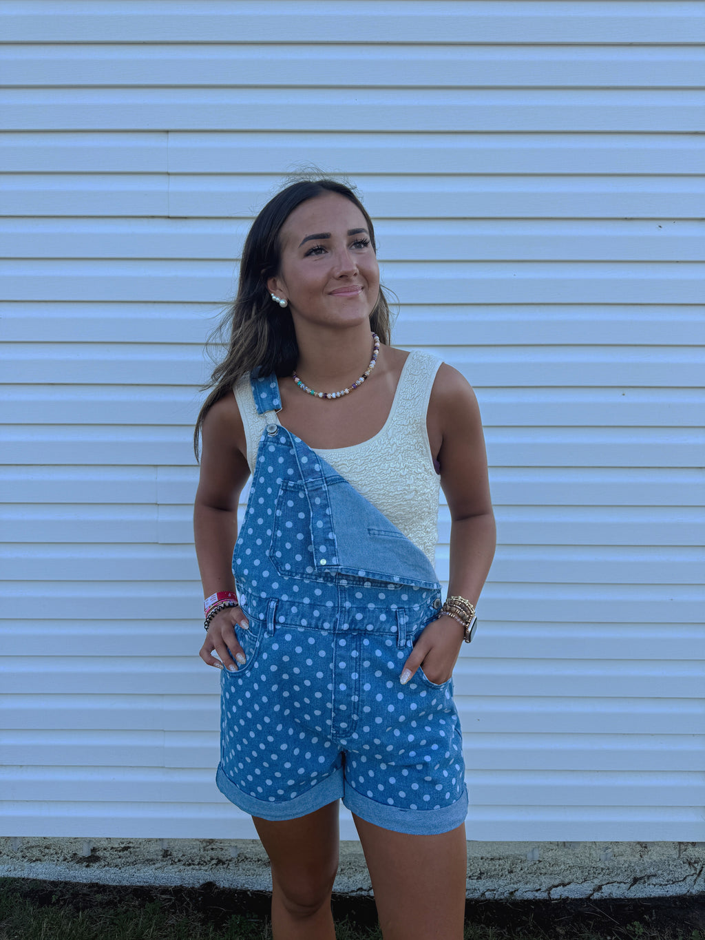 POLKA DOT DENIM OVERALLS