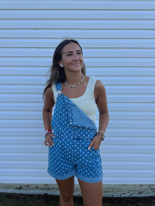 POLKA DOT DENIM OVERALLS