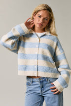 HIGH NECK STRIPE CARDIGAN