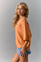 SHORT SLEEVE CREW NECK SWEATER LIGHTWEIGHT CARDIGAN