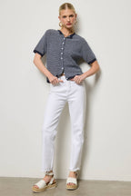 Striped Short Sleeve Button Cardigan