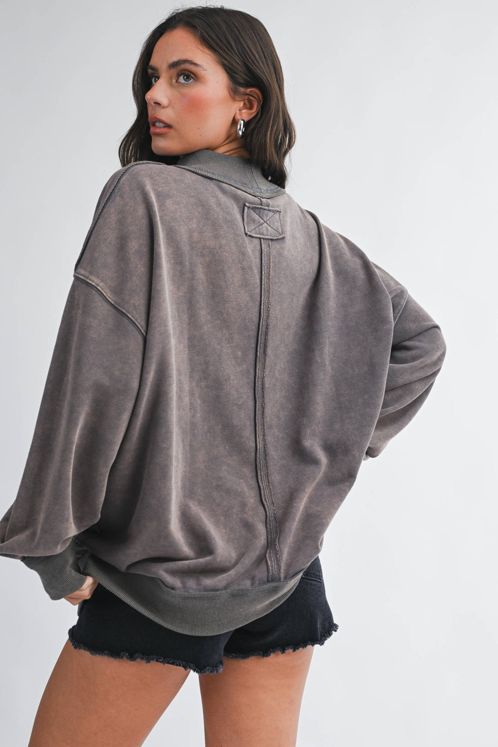 9164HK Oversized Mock Neck Washed Sweatshirt