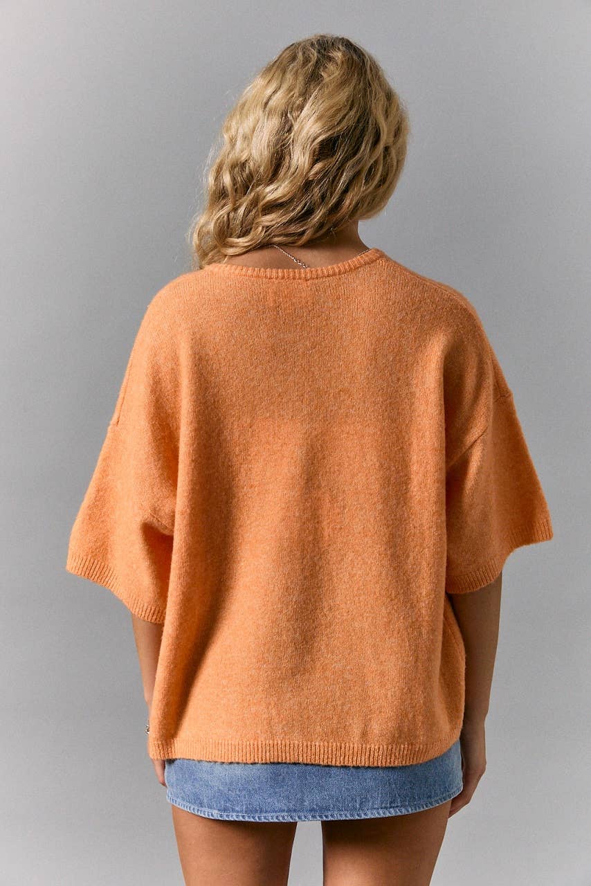 SHORT SLEEVE CREW NECK SWEATER LIGHTWEIGHT CARDIGAN