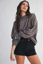 9164HK Oversized Mock Neck Washed Sweatshirt