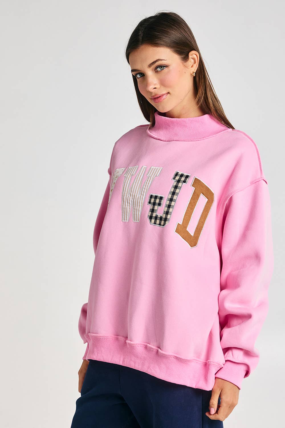 IT2594E-WWJD1 | WWJD Embroidered Mock-neck Sweatshirt