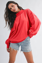 9164HK Oversized Mock Neck Washed Sweatshirt