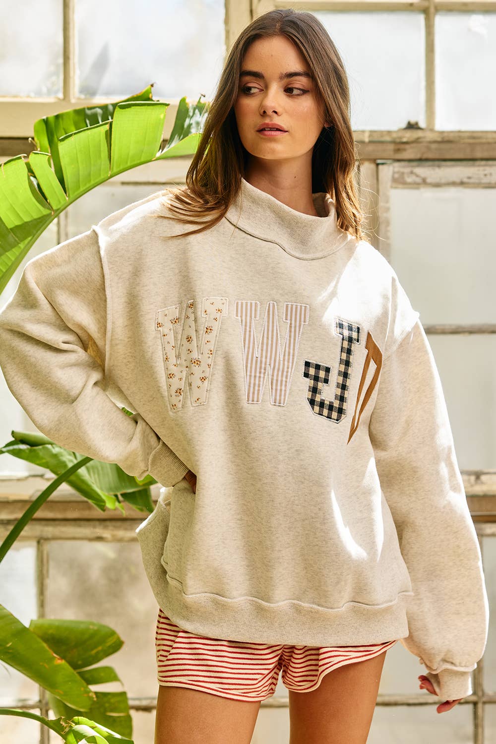 IT2594E-WWJD1 | WWJD Embroidered Mock-neck Sweatshirt