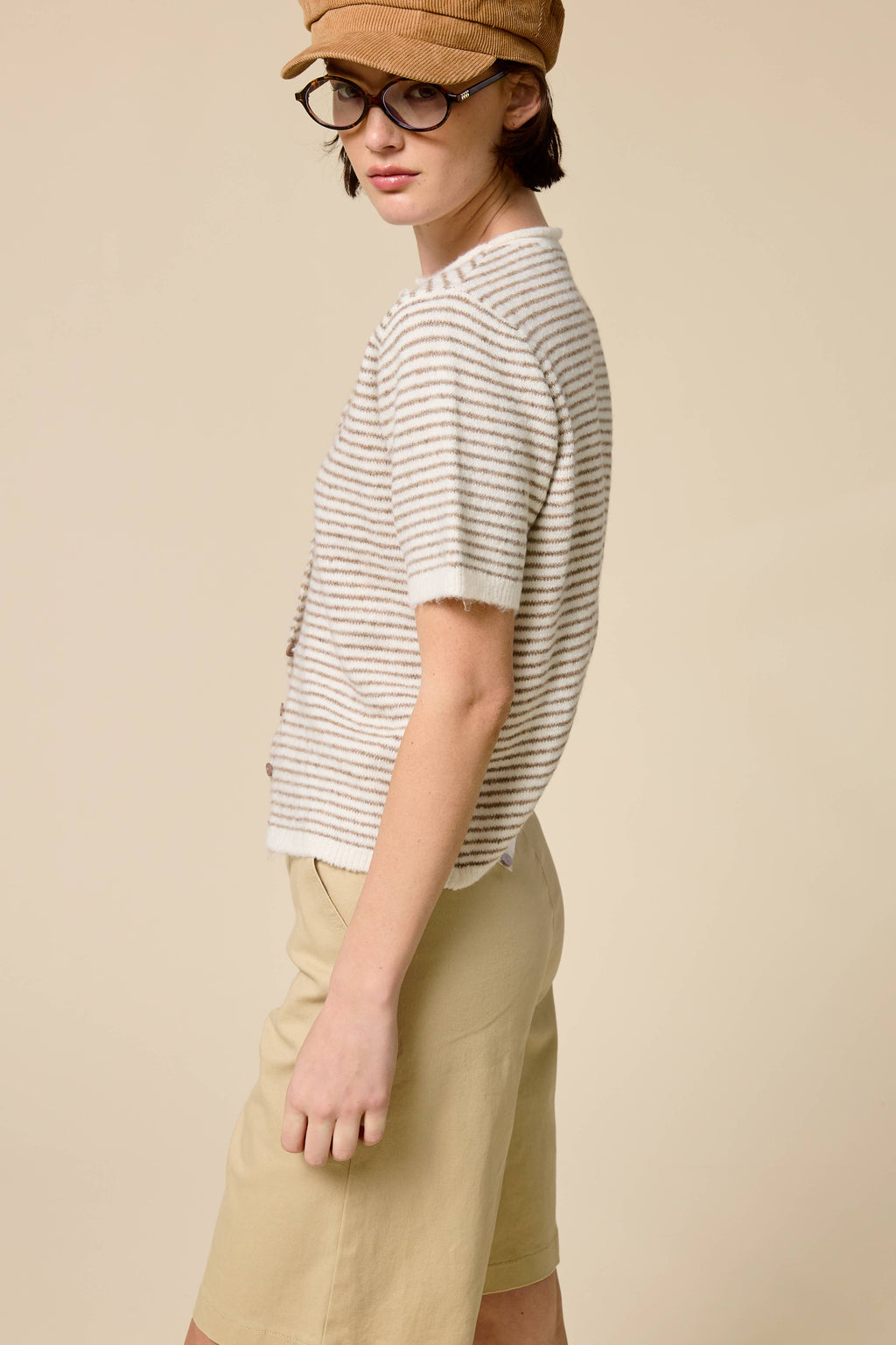 Striped Short Sleeve Button Cardigan