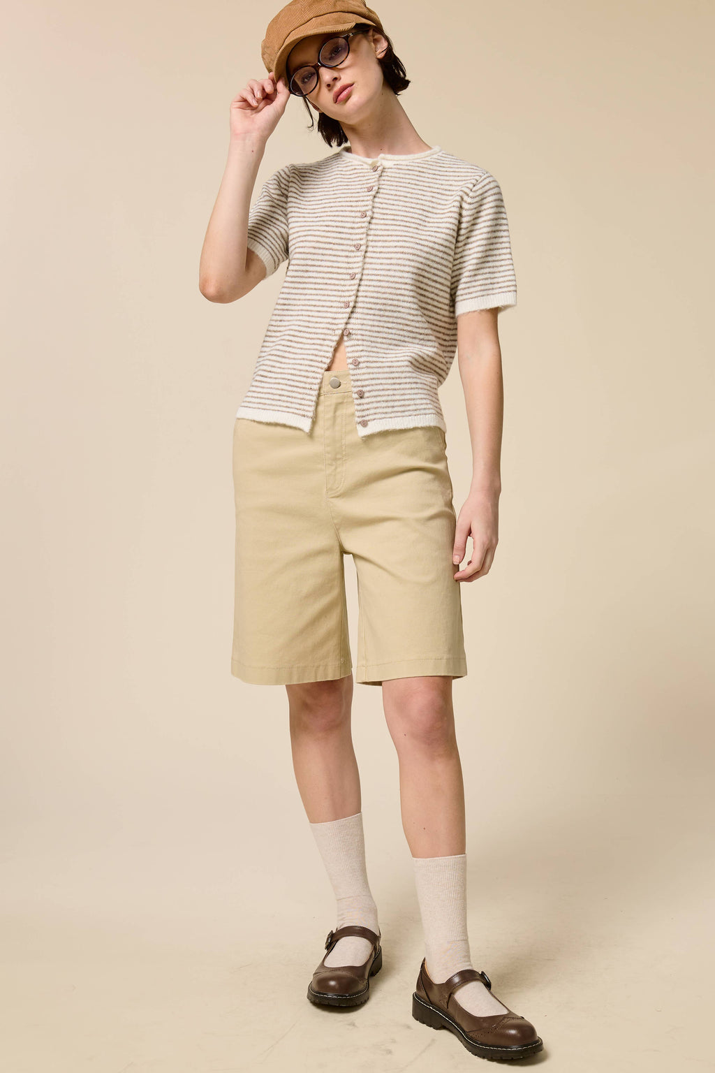 Striped Short Sleeve Button Cardigan