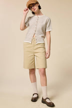 Striped Short Sleeve Button Cardigan
