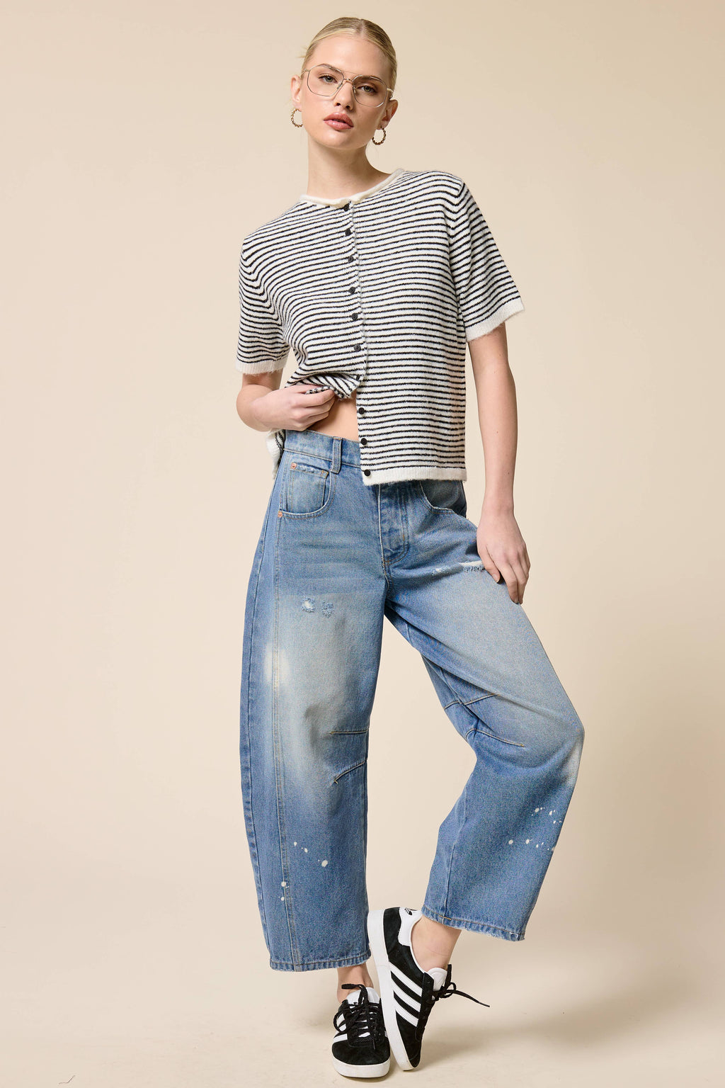 Striped Short Sleeve Button Cardigan