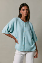 SHORT SLEEVE CREW NECK SWEATER LIGHTWEIGHT CARDIGAN