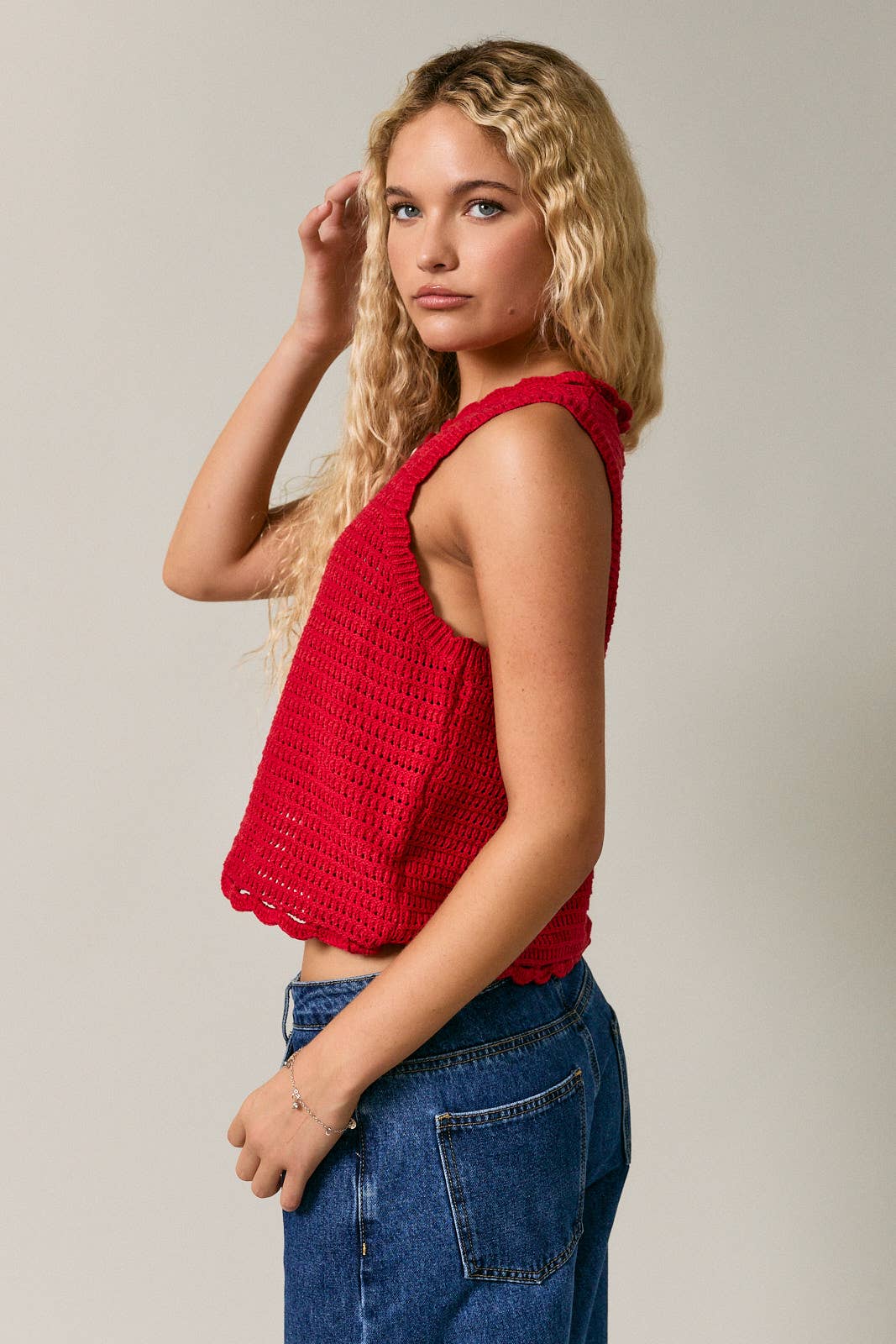 SCALLOP HEM CROCHET SLEEVELESS TOP