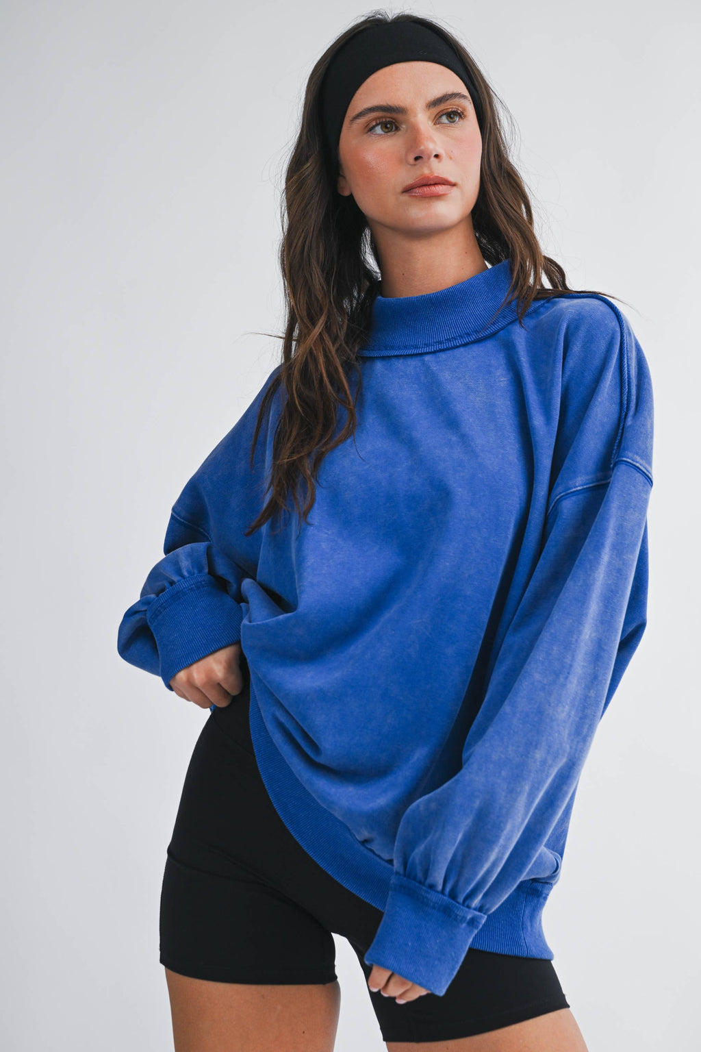 9164HK Oversized Mock Neck Washed Sweatshirt