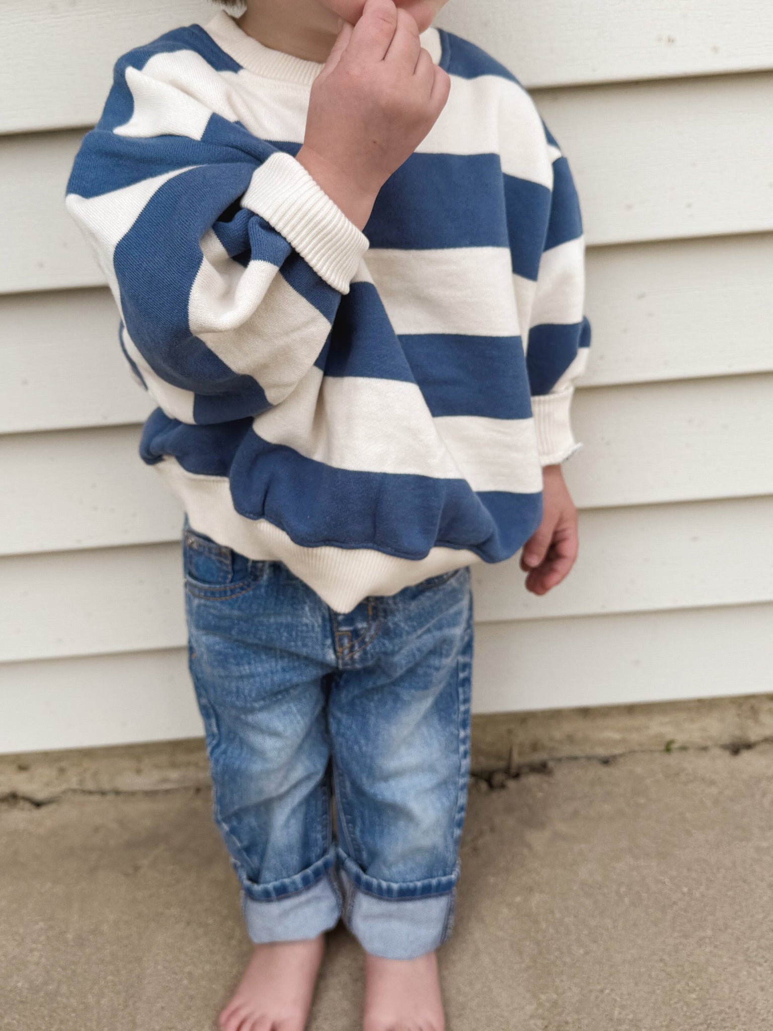 Oversized Brushed Cotton Stripe Sweatshirt