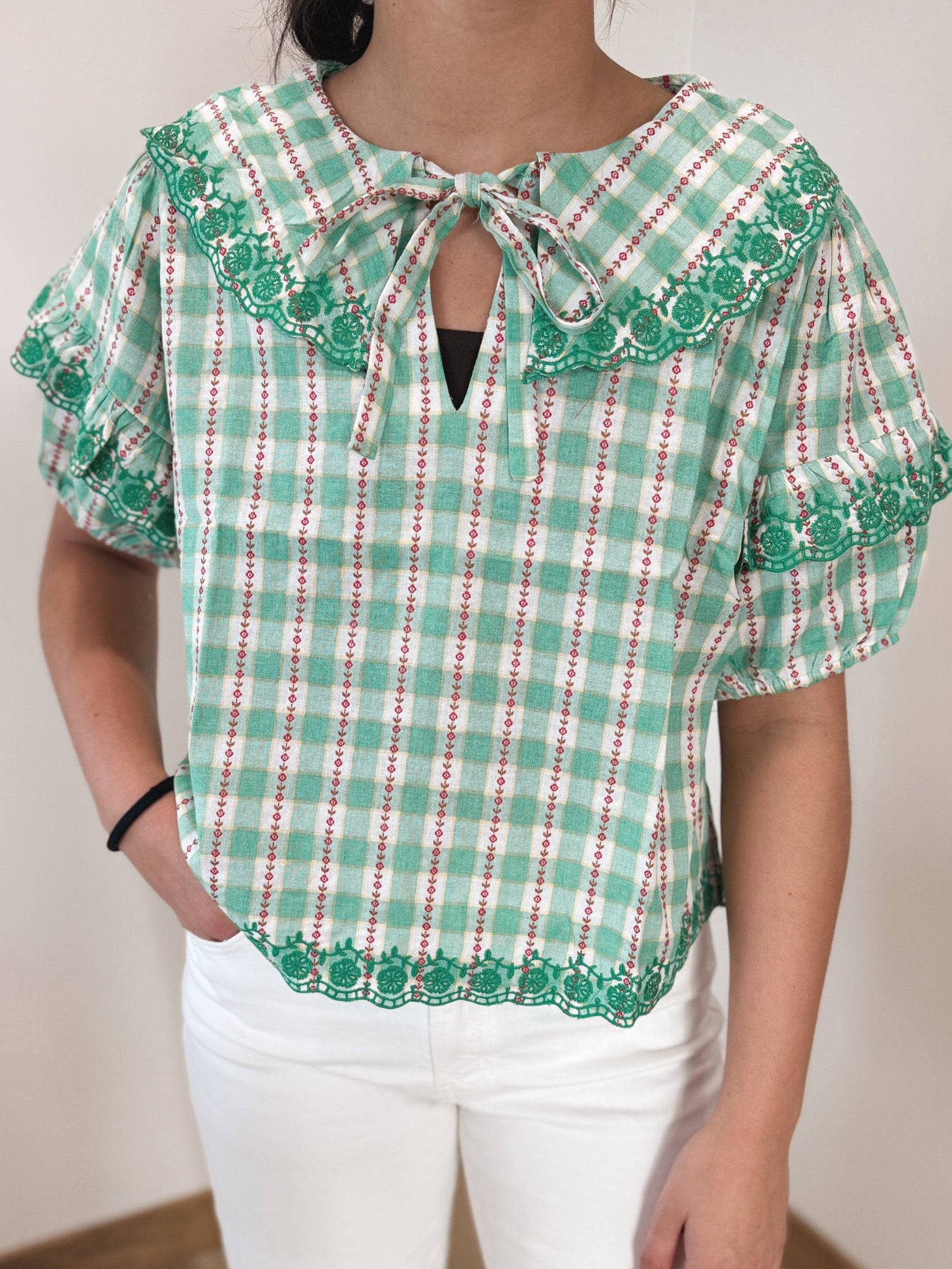 Evergreen Gingham Top