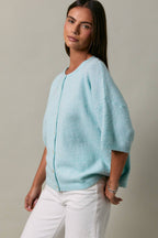 SHORT SLEEVE CREW NECK SWEATER LIGHTWEIGHT CARDIGAN