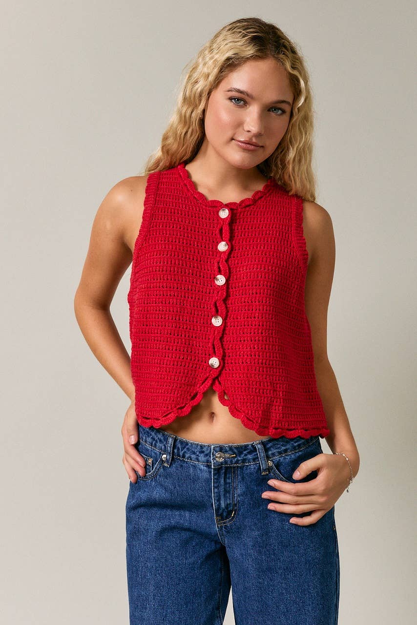 SCALLOP HEM CROCHET SLEEVELESS TOP