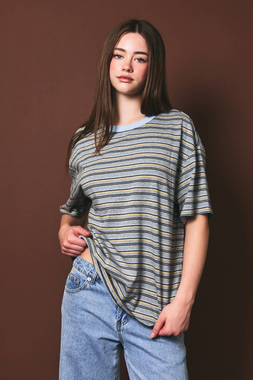 OVERSIZED SHORT SLEEVE STRIPE TOP