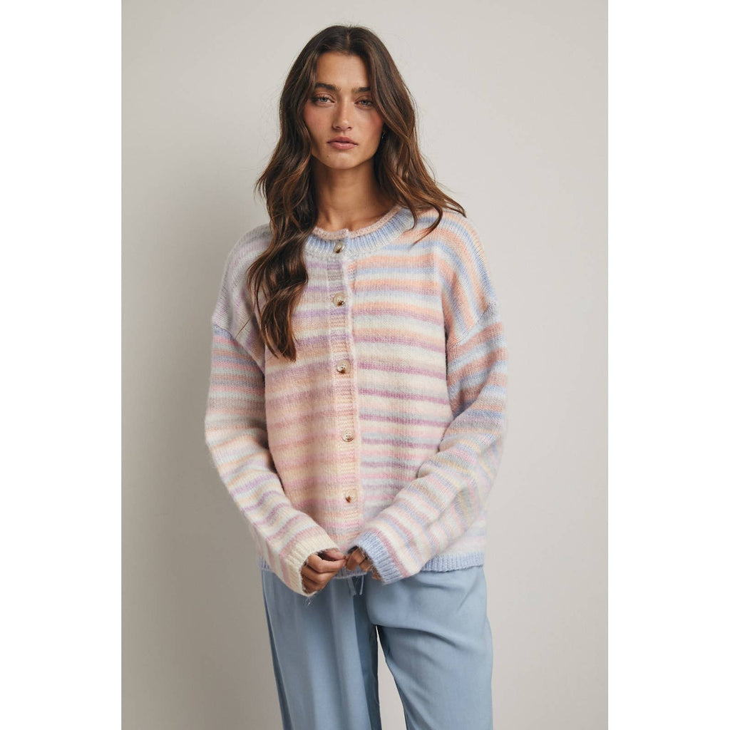 RAINBOW BUTTON-UP KNIT SWEATER CARDIGAN / WL25-12197