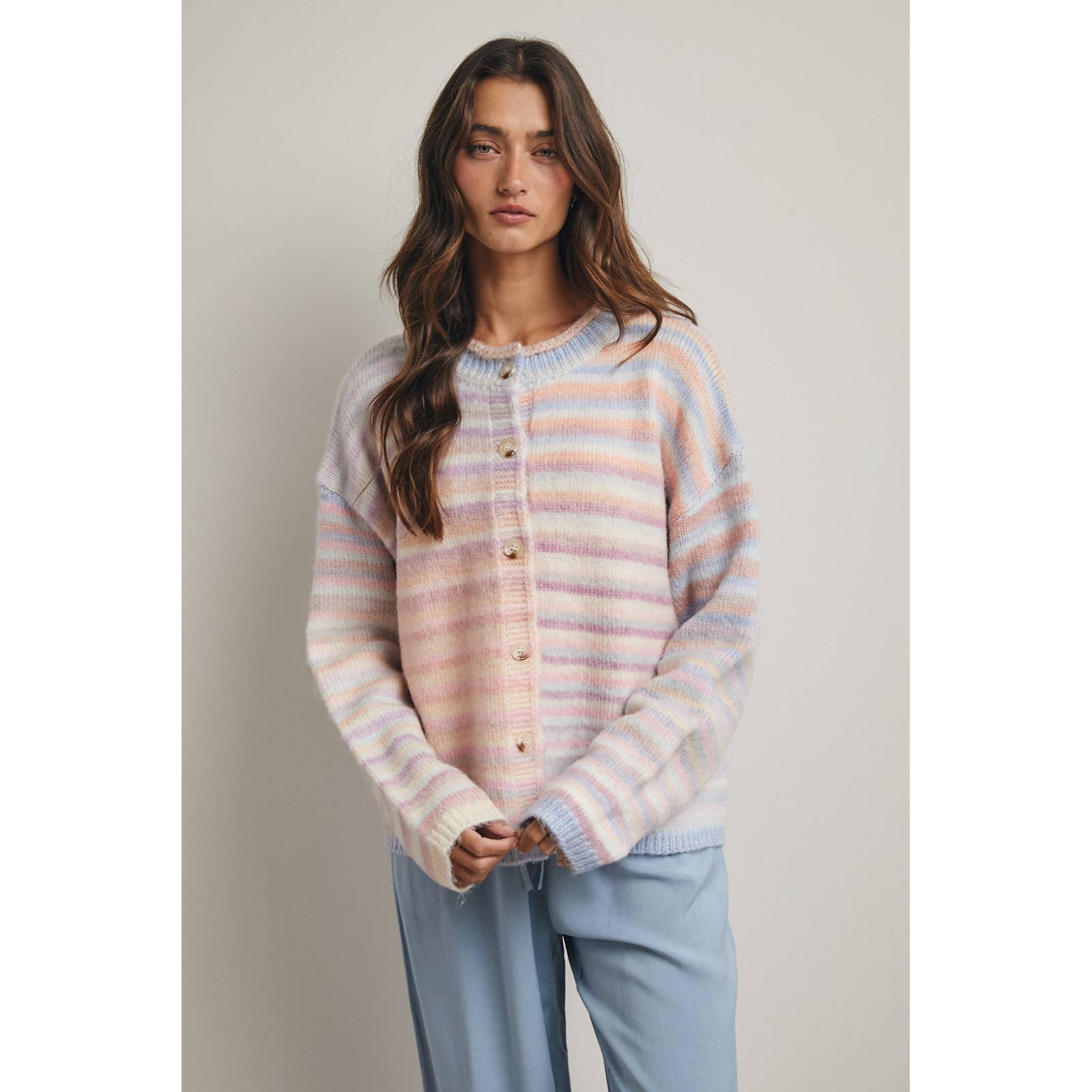RAINBOW BUTTON-UP KNIT SWEATER CARDIGAN / WL25-12197