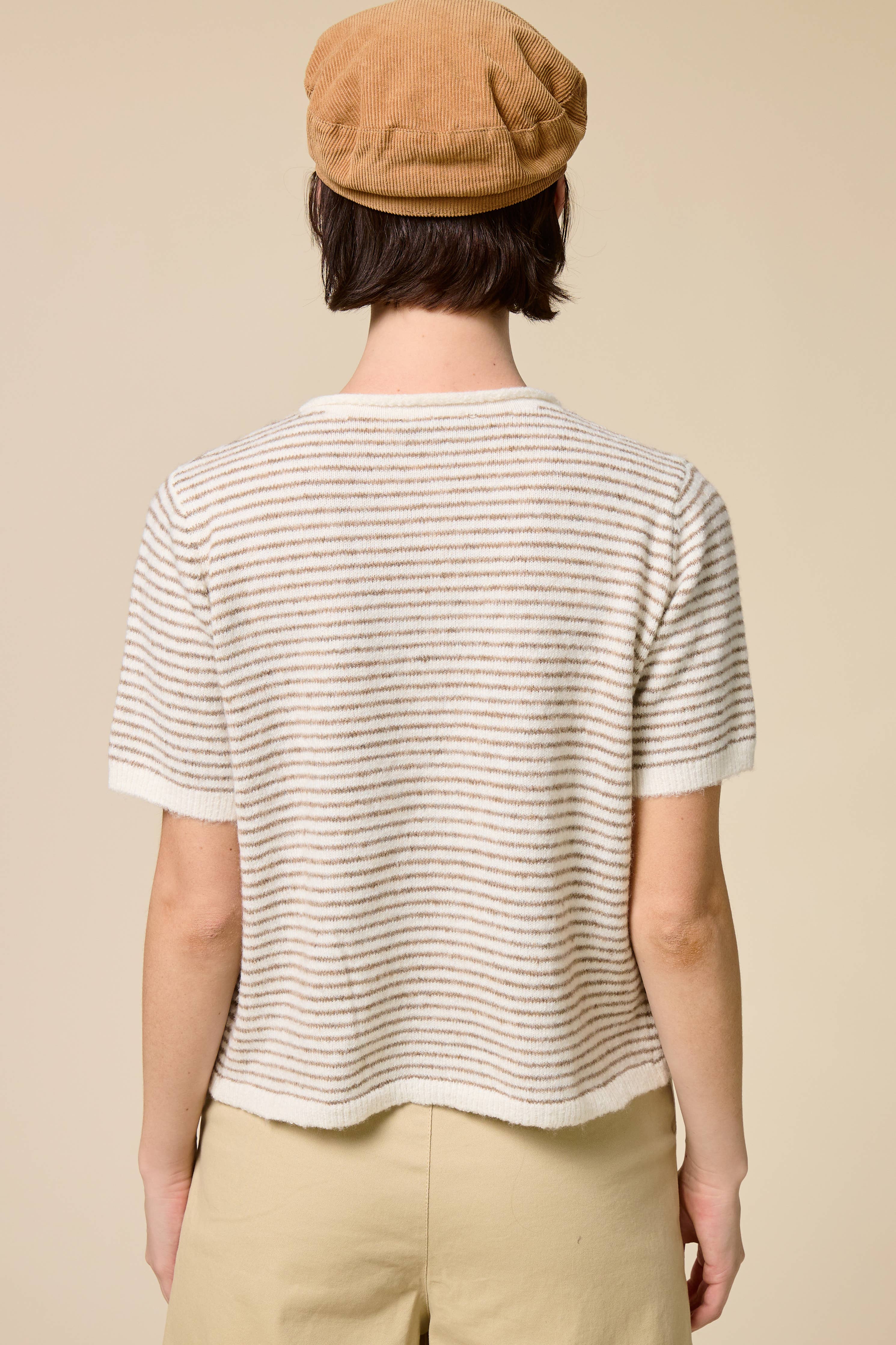 Striped Short Sleeve Button Cardigan