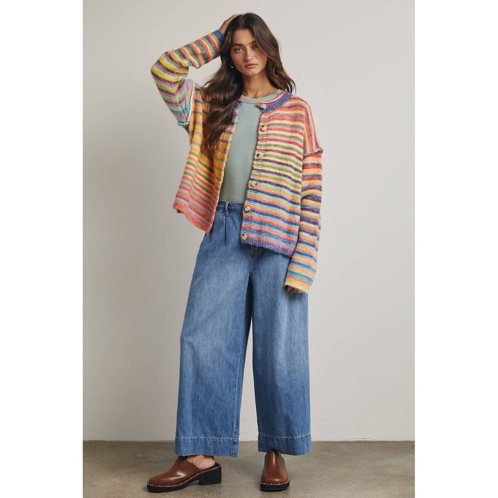 RAINBOW BUTTON-UP KNIT SWEATER CARDIGAN / WL25-12197