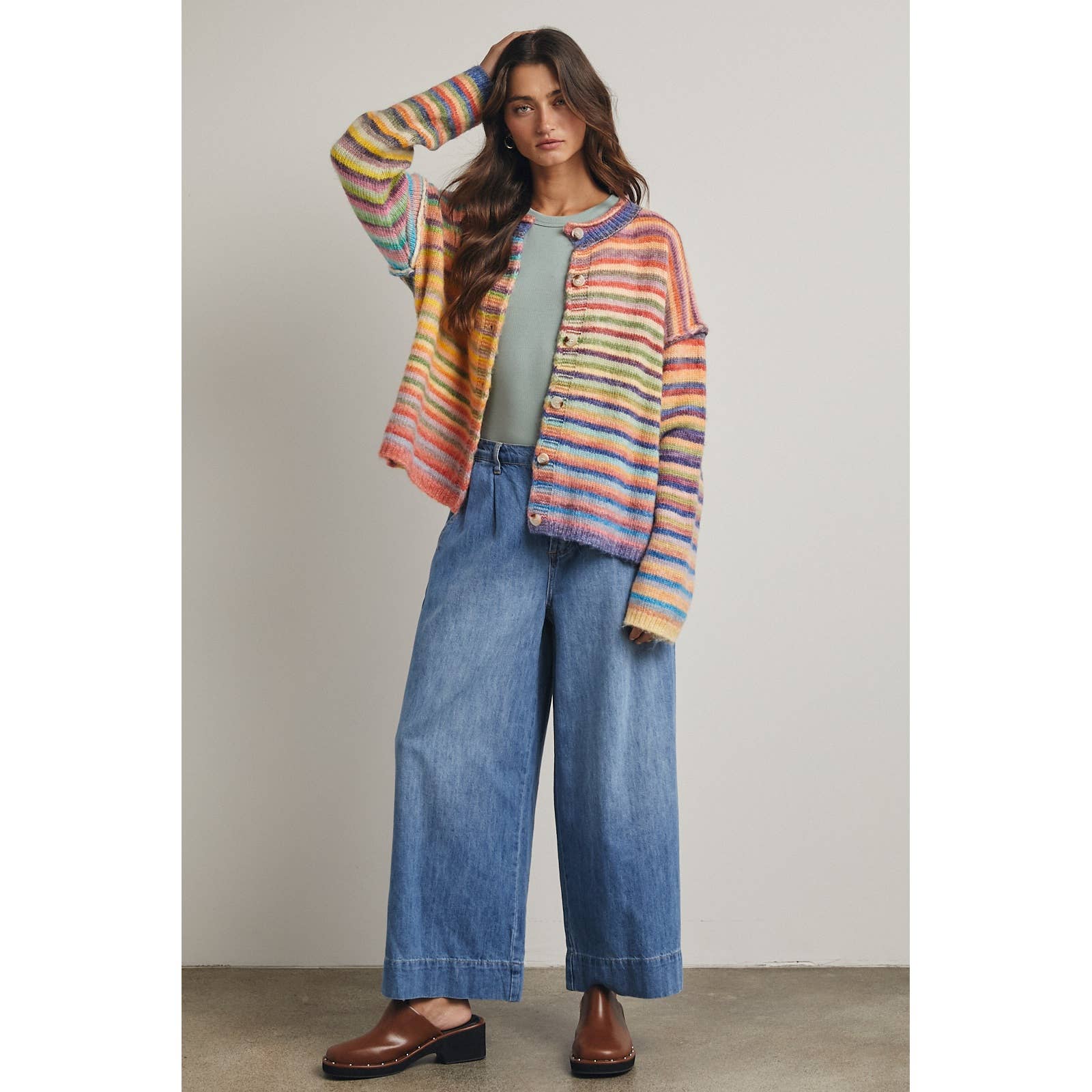 RAINBOW BUTTON-UP KNIT SWEATER CARDIGAN / WL25-12197