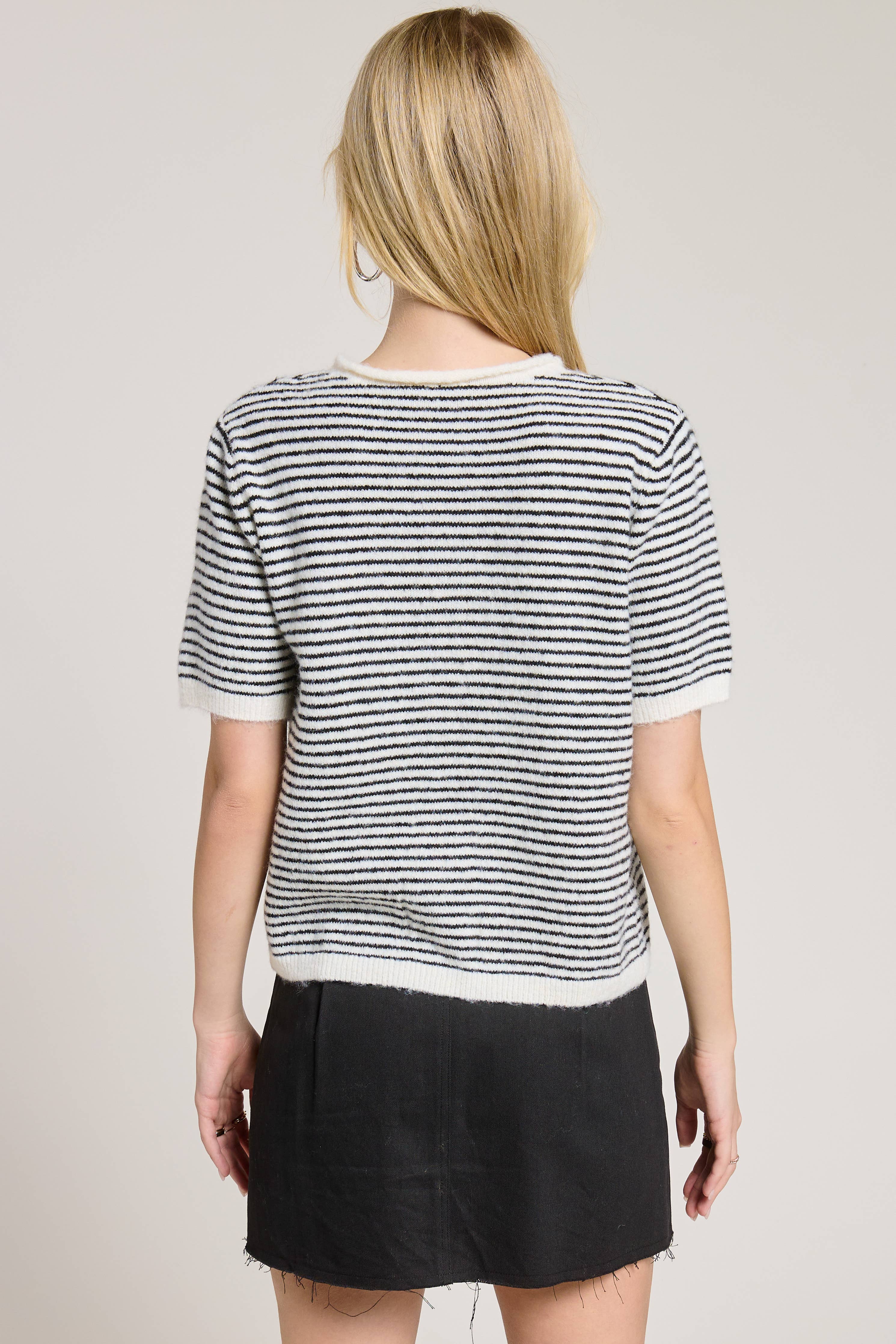 Striped Short Sleeve Button Cardigan