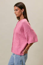 SHORT SLEEVE CREW NECK SWEATER LIGHTWEIGHT CARDIGAN