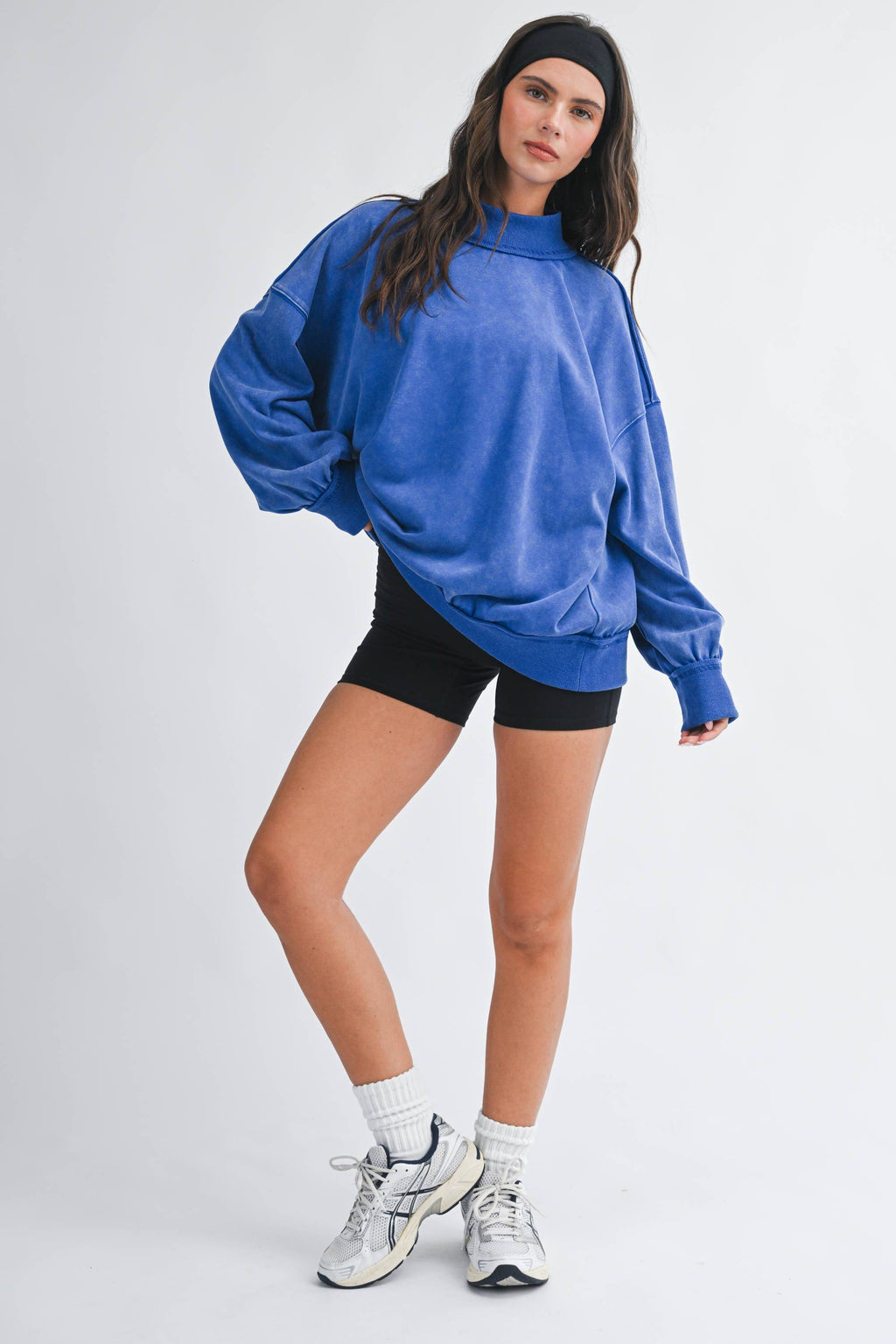 9164HK Oversized Mock Neck Washed Sweatshirt