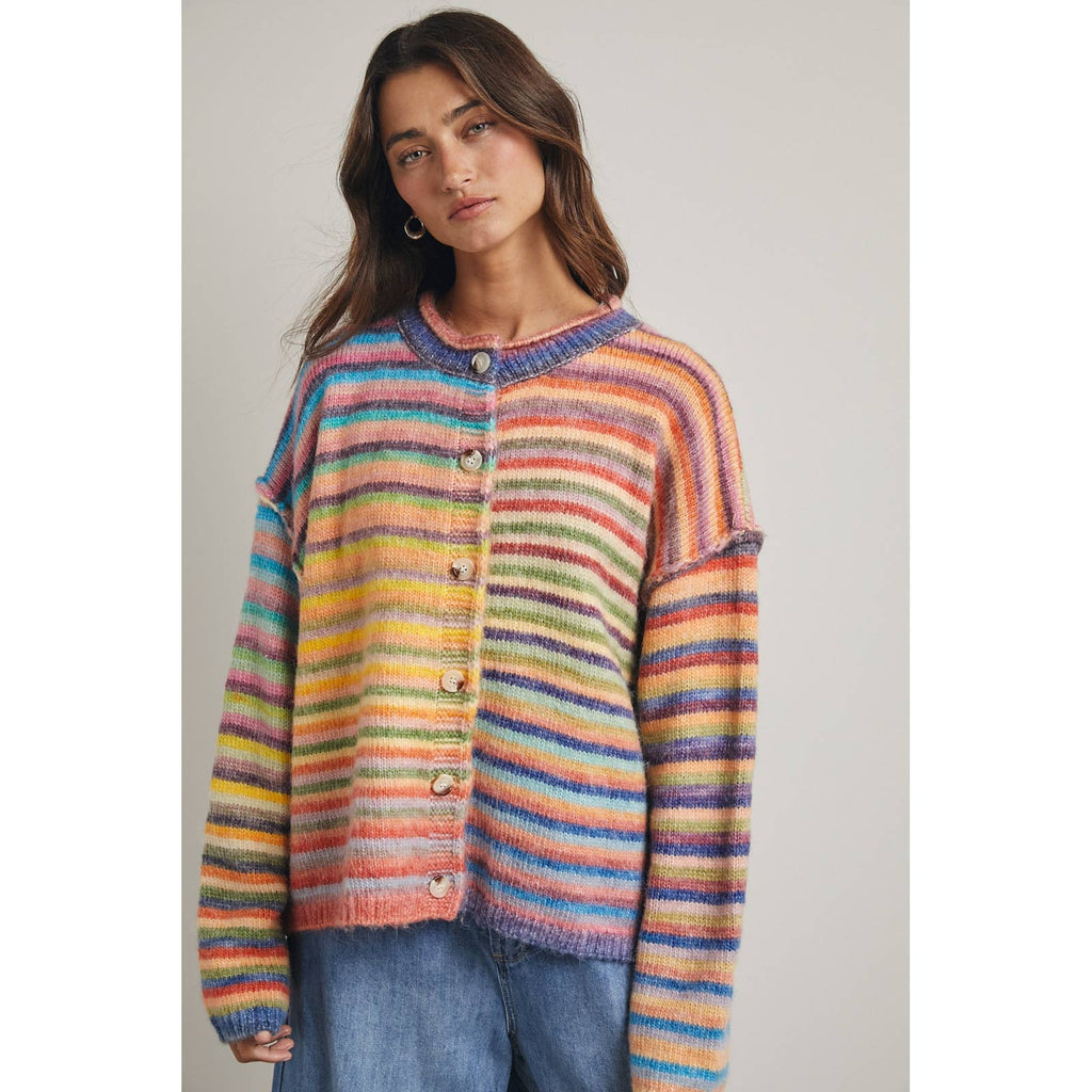 RAINBOW BUTTON-UP KNIT SWEATER CARDIGAN / WL25-12197