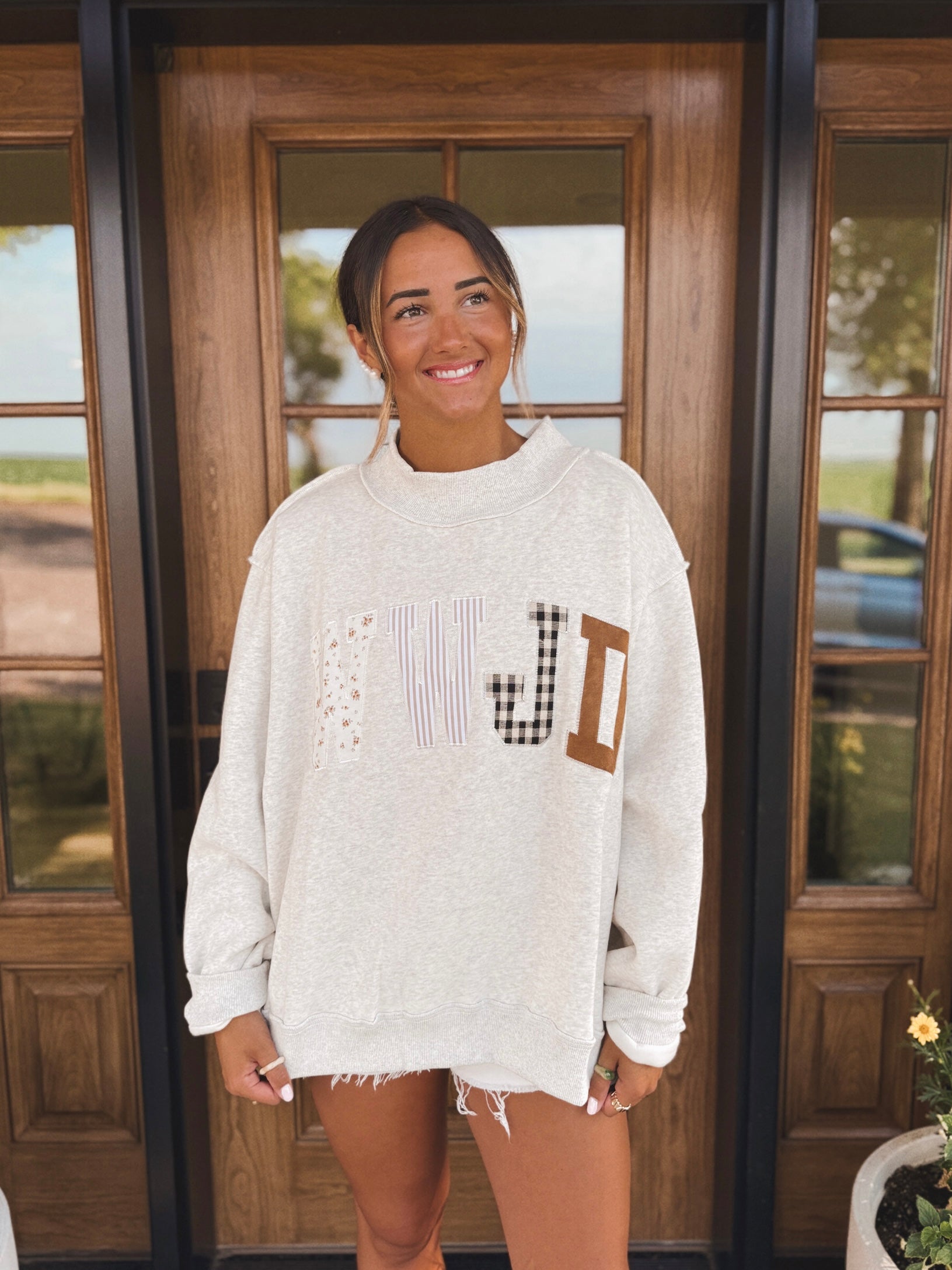 WWJD Embroidered Mock-neck Sweatshirt